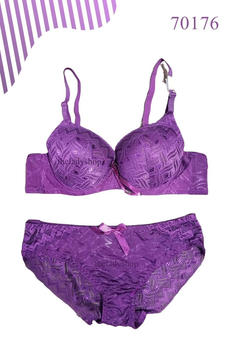 2pc fancy lace bra & panty set - Purple - The Lady Shop